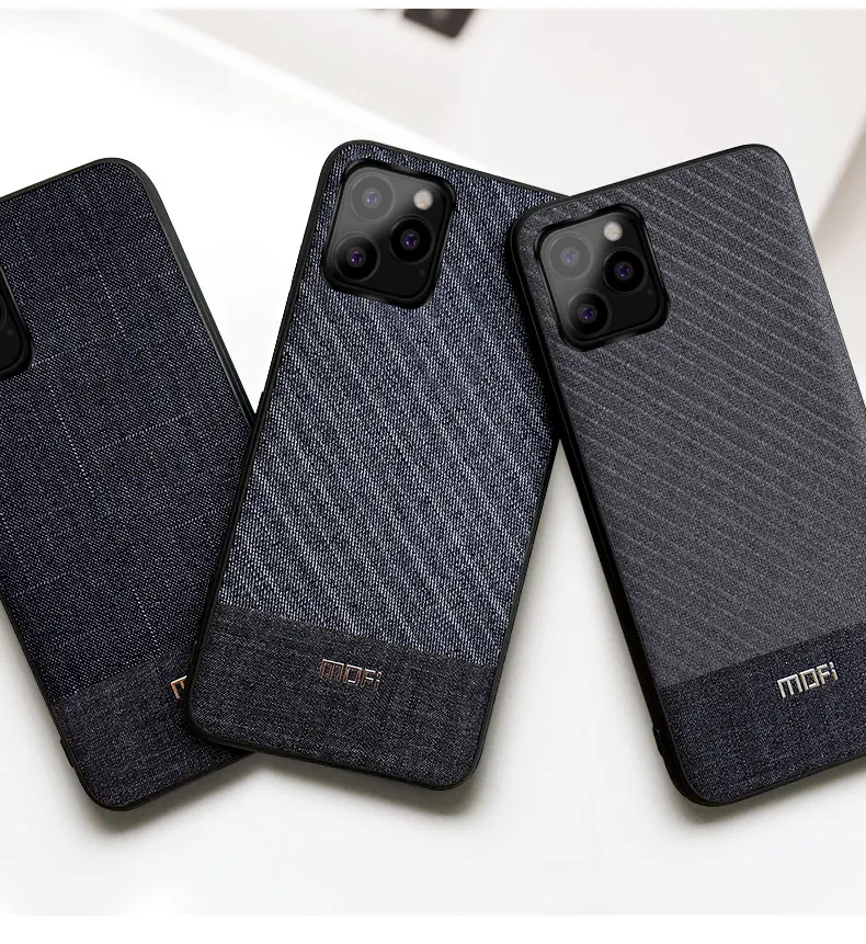 Чехол для iPhone 11, чехол для iPhone 11 Pro, чехол Mofi для iPhone 11 Pro Max, мягкая мужская темно-синяя полосатая ткань из шамбре