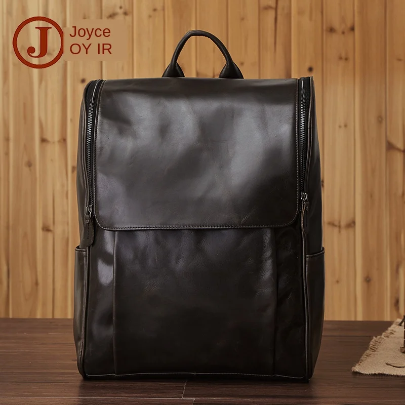 Деловой мужской кожаный рюкзак вместительный для ноутбука 15 6 дюйма ретро с