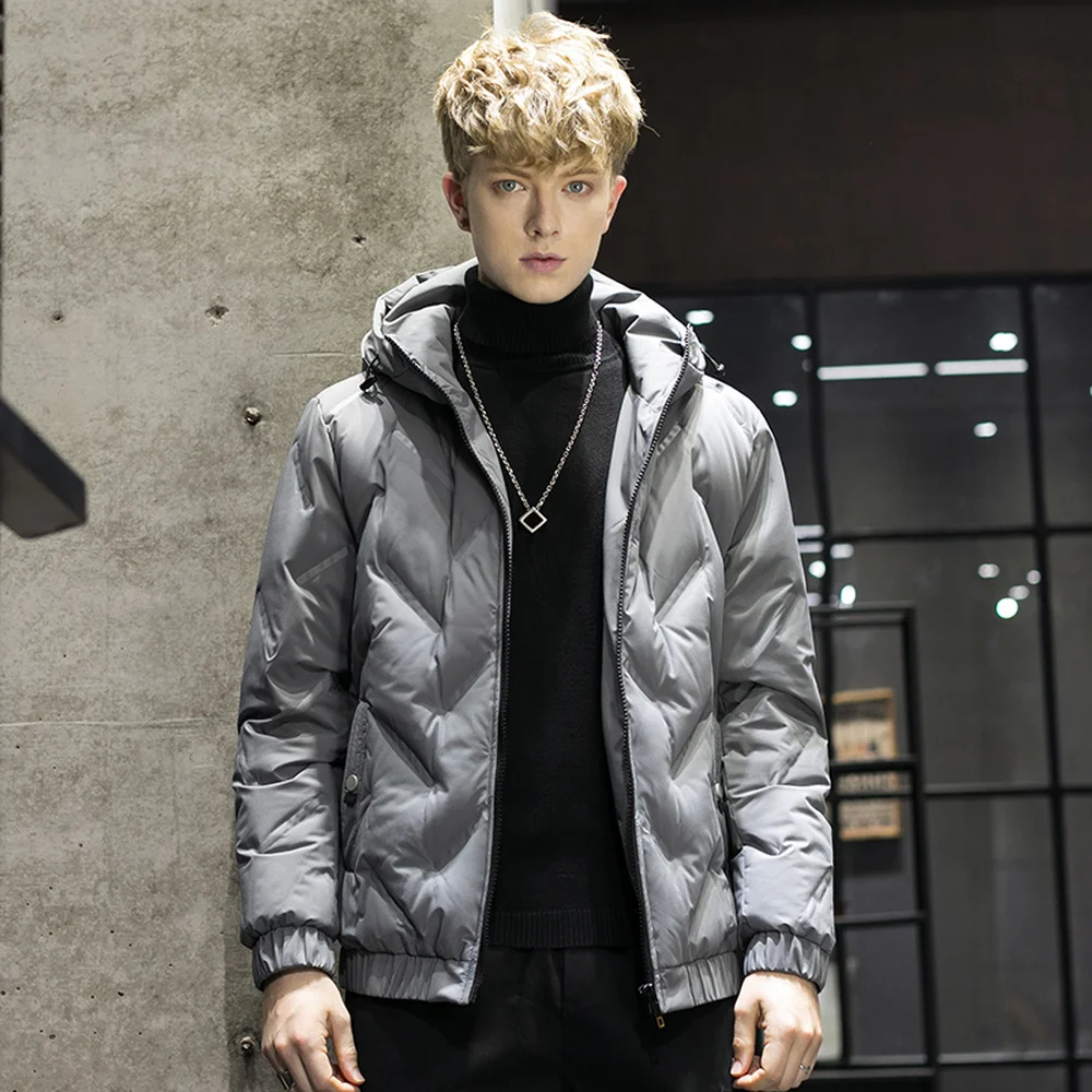 Covrlge Trend New Hooded Simple Fashion 80 Fleece Jacket Men's Warm Down Jacket Men Hooded Collar Coat Men US Size MWY033