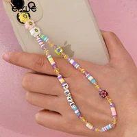 2022 new mobile phone case telephone jewelry heishi beads crystal chain for phone strap smiley chains letter lanyard wholesale