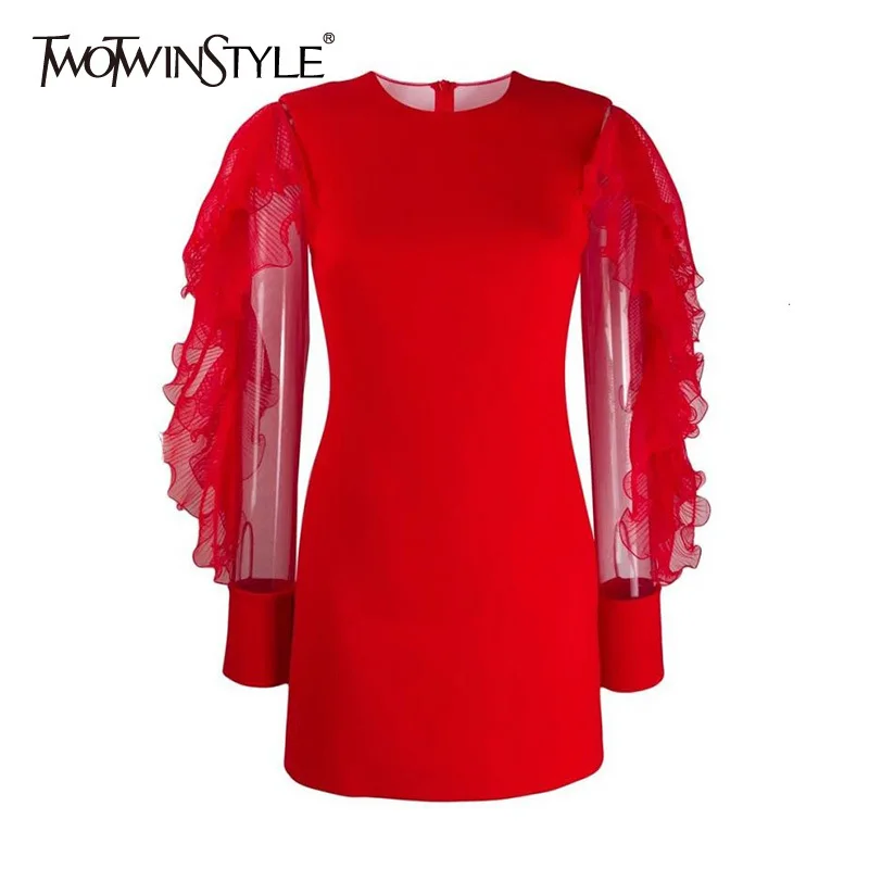 Женское Сетчатое платье TWOTWINSTYLE облегающее мини с круглым вырезом и длинным