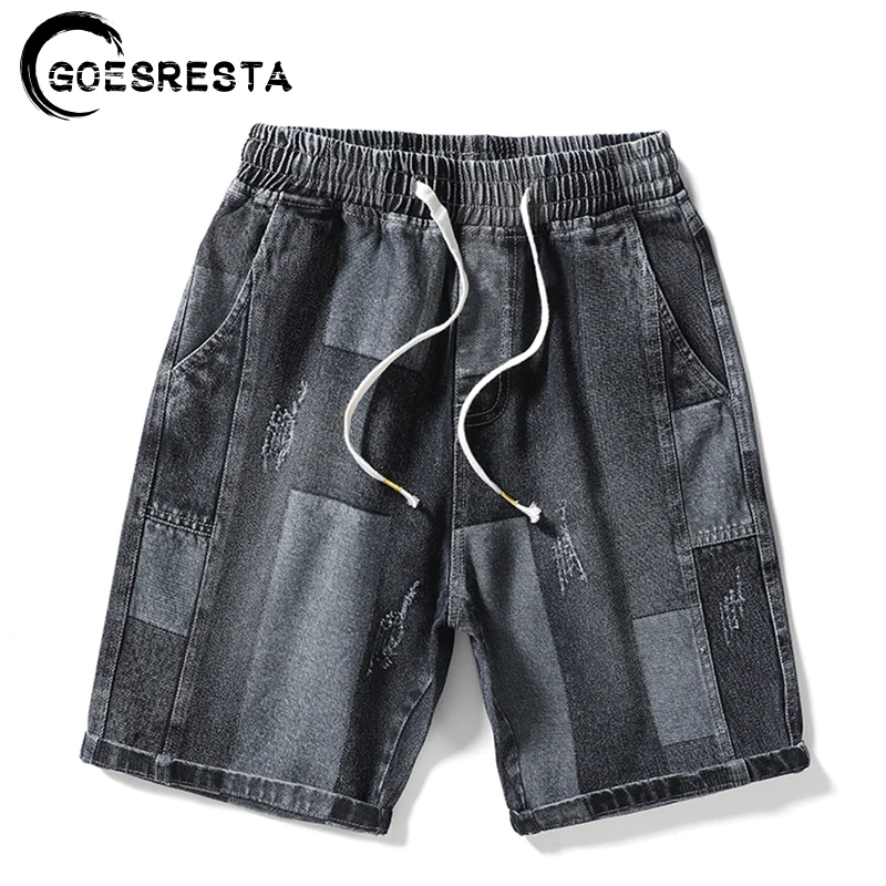

Brand Cotton Splicing Denim Shorts Men 2021 Summer New Fashion Streetwear Korean Men Pants Hip Hop Harajuku M-8XL Men's Shorts