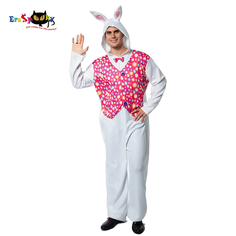 Eraspooky 2019 костюм Пасхальной эмблема кролика для взрослых белый комбинезон кролик