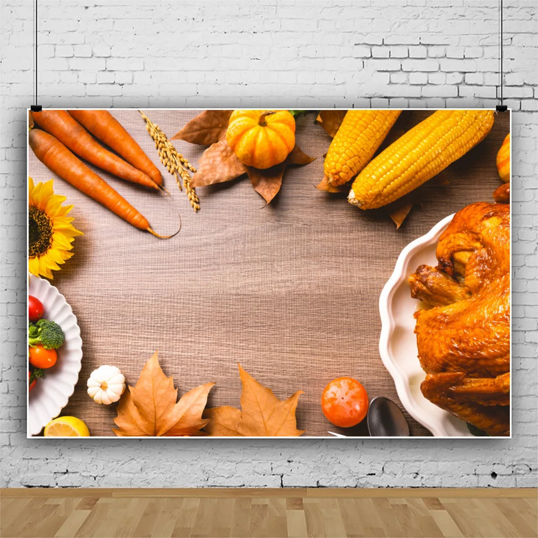 

Thanksgiving Dinner Table Food Turkey Background Family Party Decoration Studio Photography Backdrop Wall Booth Poster