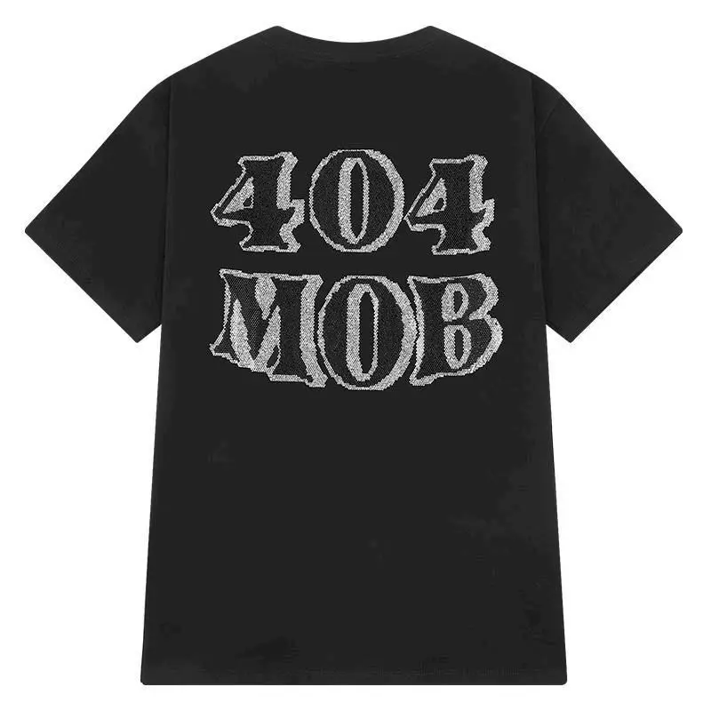

Gothic oversized t-shirt pure cotton 404MOB hot diamond loose wild short sleeve tshirt streetwear Korean Harajuku couple top