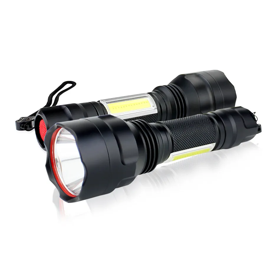 

Светодиодный фонарик T6 COB с аккумулятором 18650, перезаряжаемый тактический фонарик, светильник онарик, фонарь для кемпинга с зумом, 4 режима