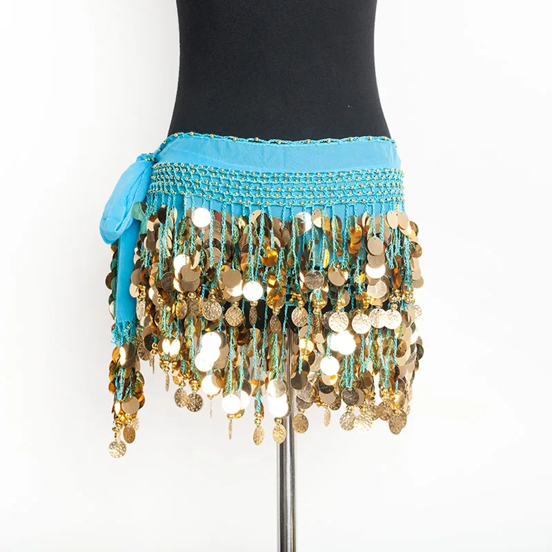 

Новый дизайн, разноцветная розовая шифоновая юбка для танца живота, набедренный шарф с блестками и монетами, ремень для костюма для танца жи...