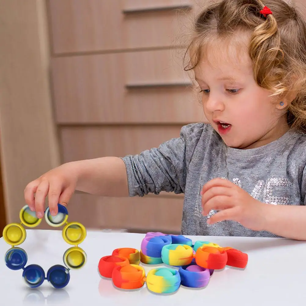 

Sensory Fidget Toys Portable Simple Dimple Bracelet Anxiety Stress Relief rainbow color Figet Toys
