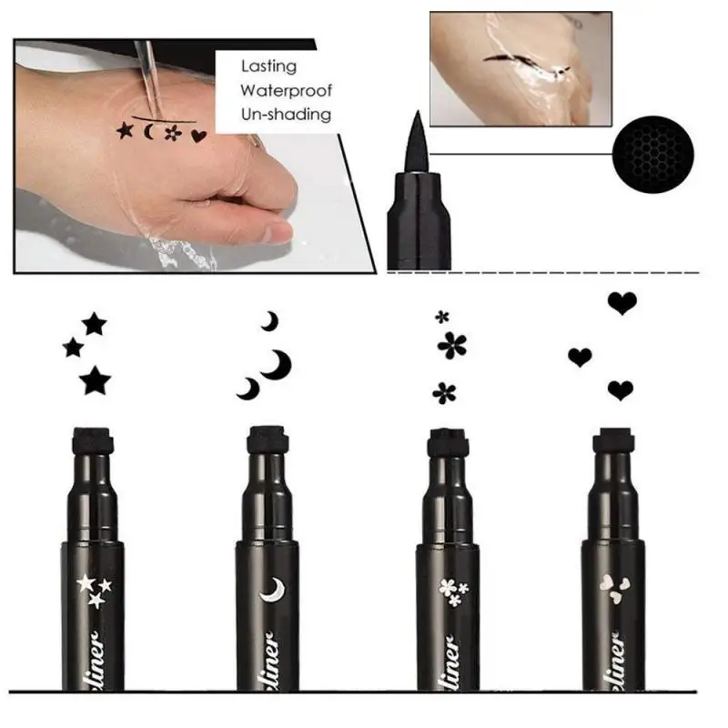 4pcs Stars Moon Love Eyeliner Double-headed Seal Liquid Set Smooth Quick Dry Long Lasting Waterproof Makeup |
