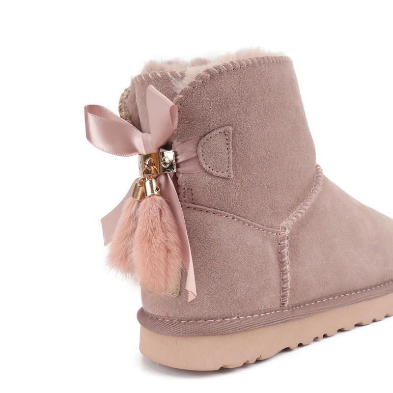 Ботинки женские из натуральной воловьей кожи с бантом зимние теплые - купить по
