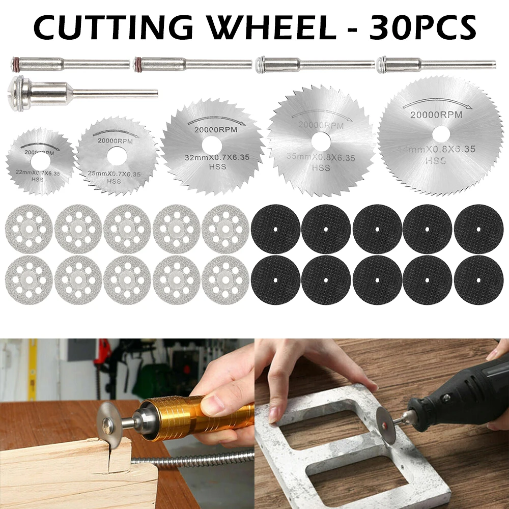 

30PC HSS Circular Saw Blade Rotary Tool Grinding Disc for Dremel Metal Cutter Power Tool Wood Cutting Discs Drill Mandrel Cutoff