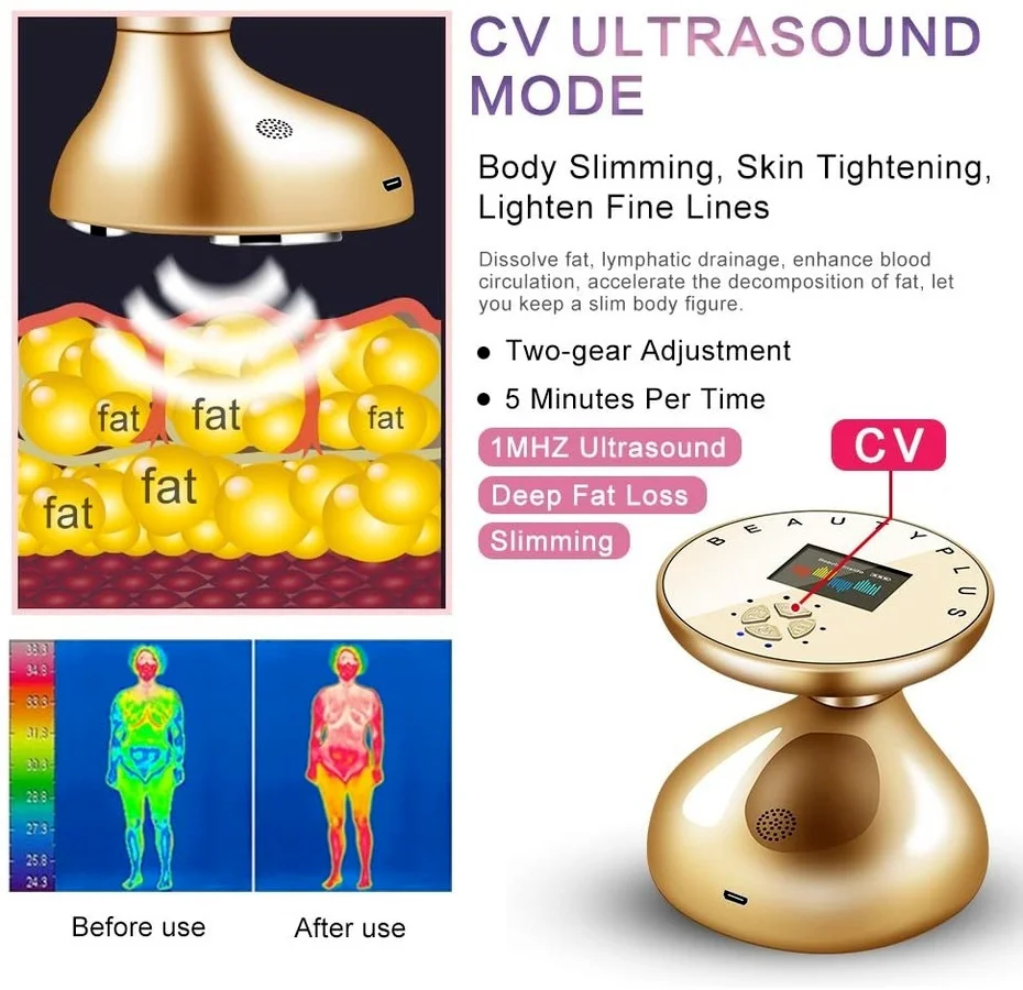 

RF LED Ultrasonic Cavitation Machine Skin Tightening Led Face Light Therapy Wrinkle Remove EMS Body Slimming Massager Hufu