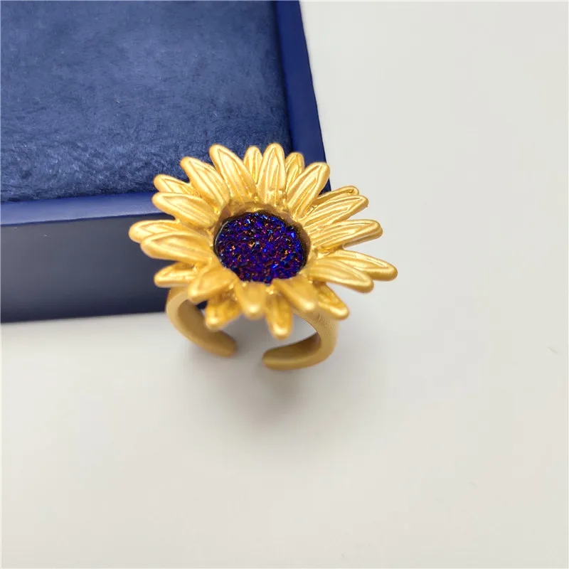 Summer new van gogh sunflower color sense simple temperament open ring | Украшения и аксессуары