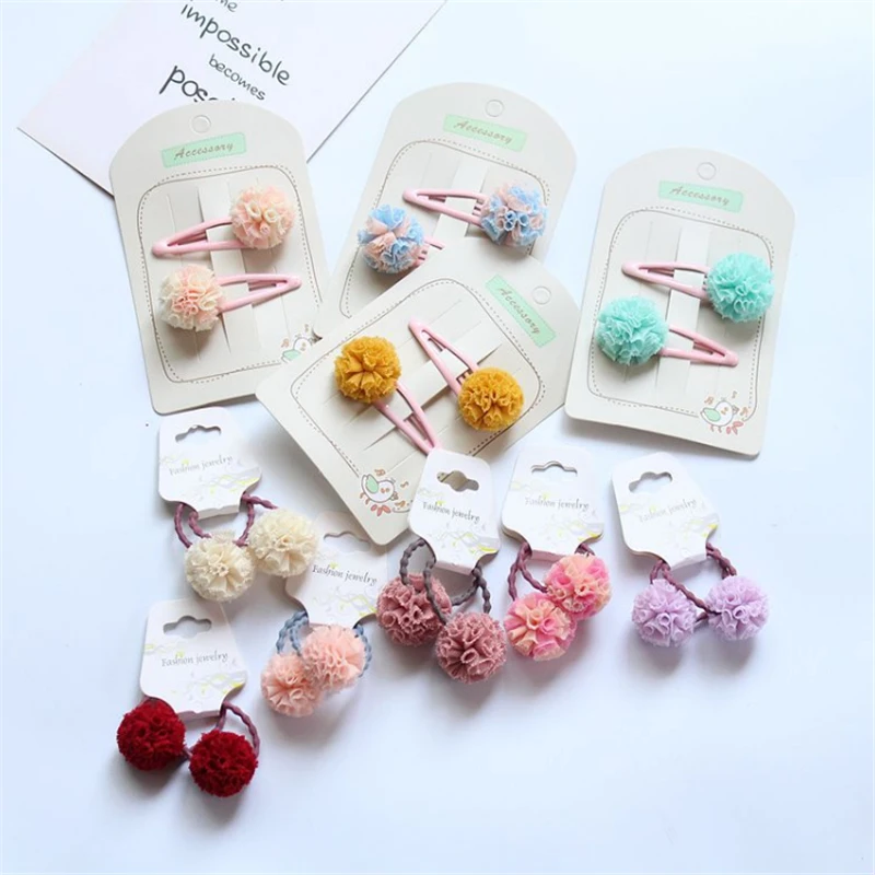 

10set/lot New Multicolor Girl Boutique Hair BB Clips Hair Rope Fashion Tiny Flower Ball Snap Clip Kids Girls Hair Accessories