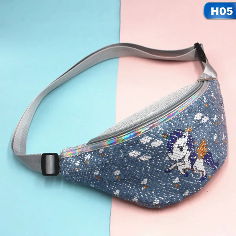 H05 1 шт. мультяшная сумка с блестками для талии, детский спортивный кошелек с единорогом, нагрудная сумка для девочек, кошелек для денег, поясная сумка, Kawaii, сумка на ремне для бега - Цвет: H05
