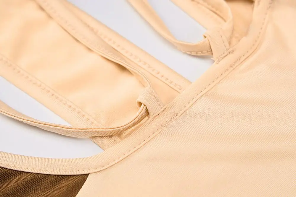 

Adogirl Color Patchwork Hollow Out Jumpsuit Spaghetti Strap Crop Top Split Pants Romper High Elastic Night Club One Piece