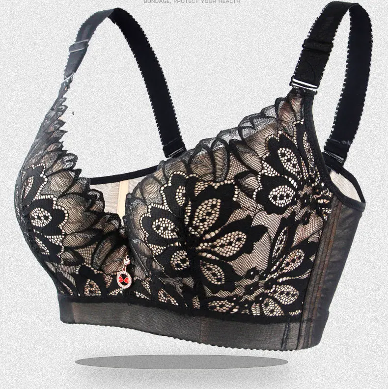 

Women's plus size underwear bra thin large D E F cups gathered adjustable bra