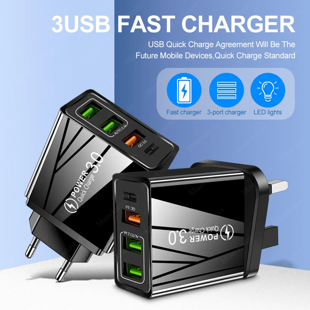 

PD 20W Fast Charging USB C Charger Quick Charge 3.0 4.0 4 Ports Adapter For iPhone 12 11 macbook air 2020 mobile phone chargers