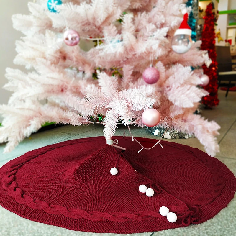 

Large Red Carpet Soft Knitted Christmas Tree Skirts Merry Christmas Decoration For Home Tree Skirts New Year Decoration Tool