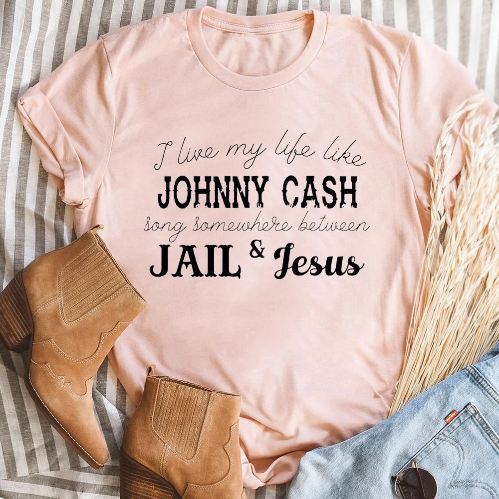 

Somewhere Between Jail and Jesus Shirt Unisex Classical Crewneck T-shirt I Live Like Printing Female Tops Vintage Women Tee