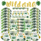 Дикий лес, искусственное сафари в джунглях, украшение на день рождения, дикий первый день рождения, товары для вечерние, бумажные тарелки