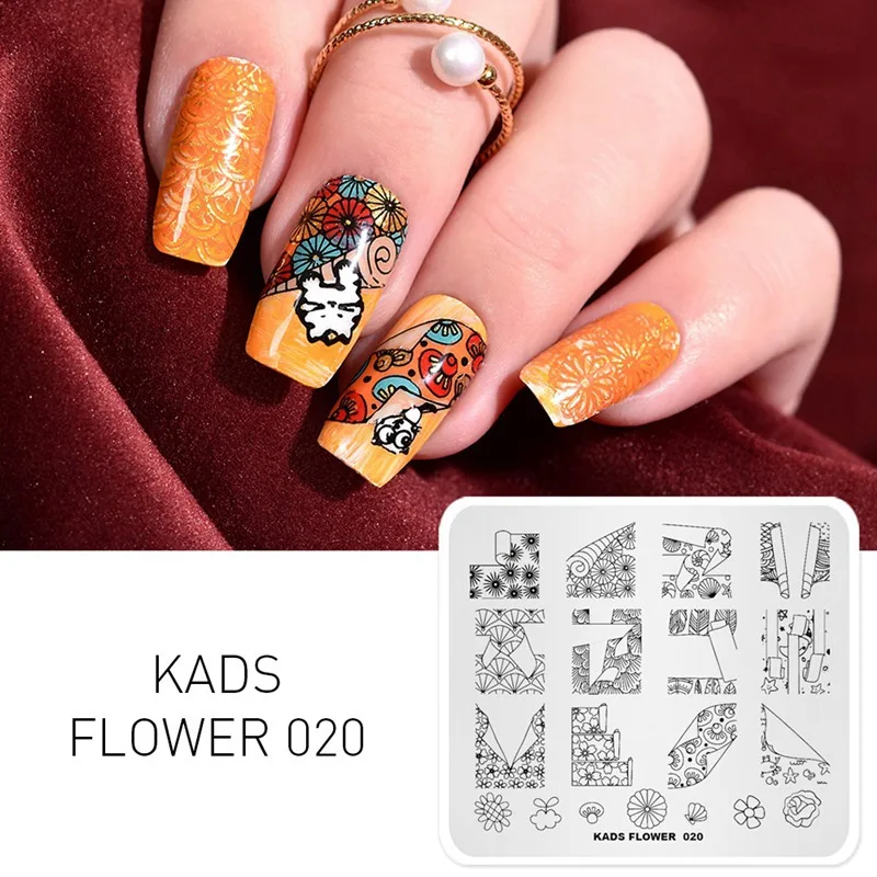 Flower 020 KADS Стемпинг 34 дизайнов цветы живоные геометрический шаблон Пластины для стемпинга Штамп для ногтей Трафареты для ногтей для М - Цвет: Flower 020