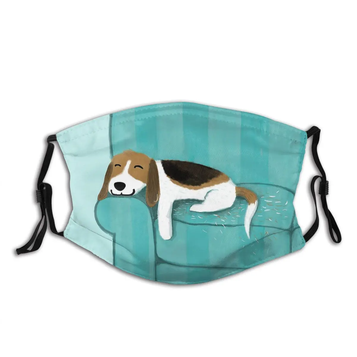 

Happy Couch Dog Cute Beagle Washable Trendy Mouth Face Mask with Filters Windproof Dustproof Winter Protection Cover Respirator