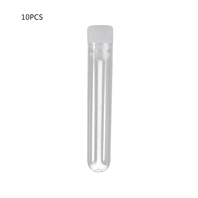 

10Pcs Clear Plastic Test Tube With Cap 12x60mm U-shaped Bottom Long Test Tube Lab Supplies