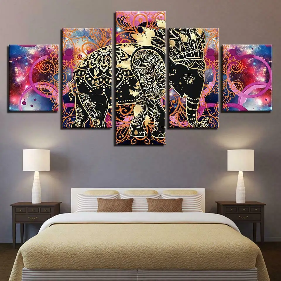 

5 Pcs Psychedelic Mandala Elephant Canvas Pictures Print Wall Art Canvas Paintings Wall Decorations for Living Room Unframe