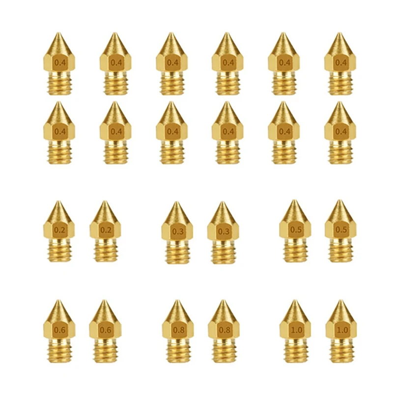

3D Printer Accessories 1.75mm MK8 Brass Nozzle 0.2mm/0.3mm/0.4mm/0.5mm/0.6mm/0.8mm/1.0mm Kit for CR-10 Ender 3 5