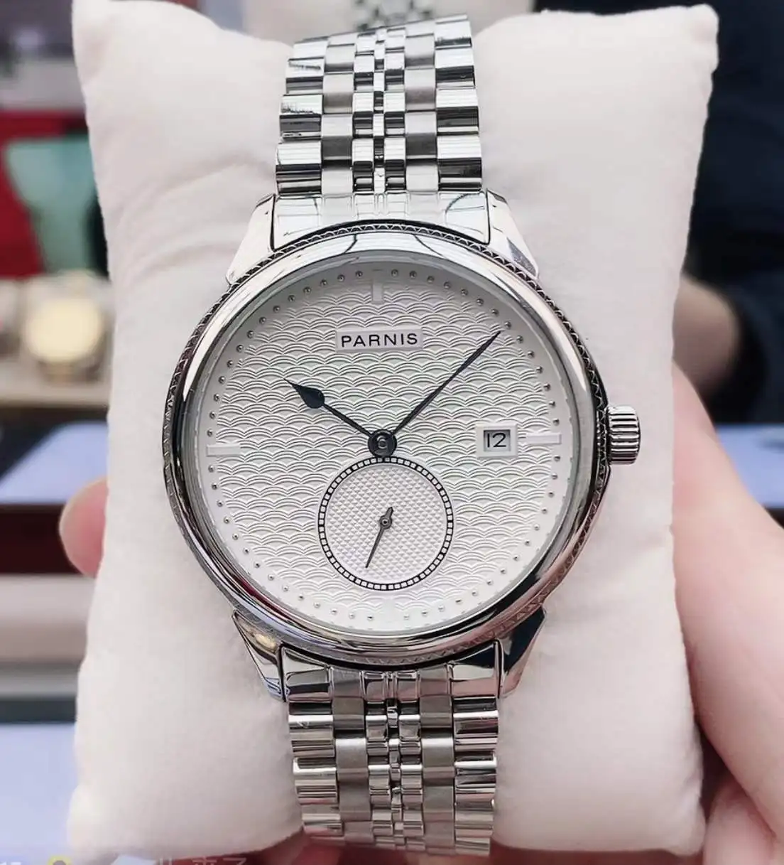 

New Arrival Parnis 42mm White Dial Automatic Men's Watch Calendar Stainless Steel Strap Mechanical Watches With Box Gift Clock