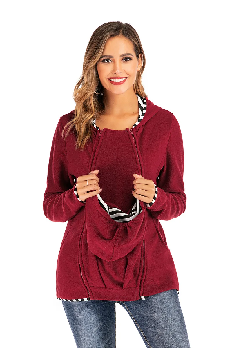 

Maternity Hooded Sweater Kangaroo Pregnant Pregnancy Women Baby Carrier Jacket Outerwear Coat Zipper Hoodies Velvet Blue Clothes