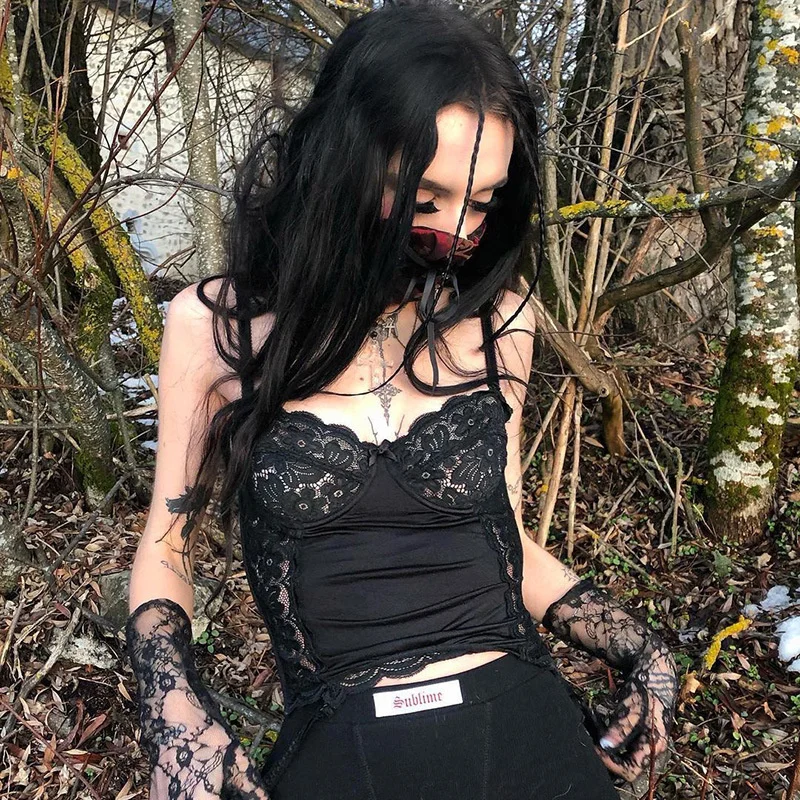 

Dark Base Lace Black Personalized Suspender Top Summer Bra Vest