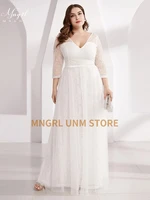 mngrl white simple wedding dress floor length lace 3d flower v neck hree quarter sleeve plus size bridal dresses
