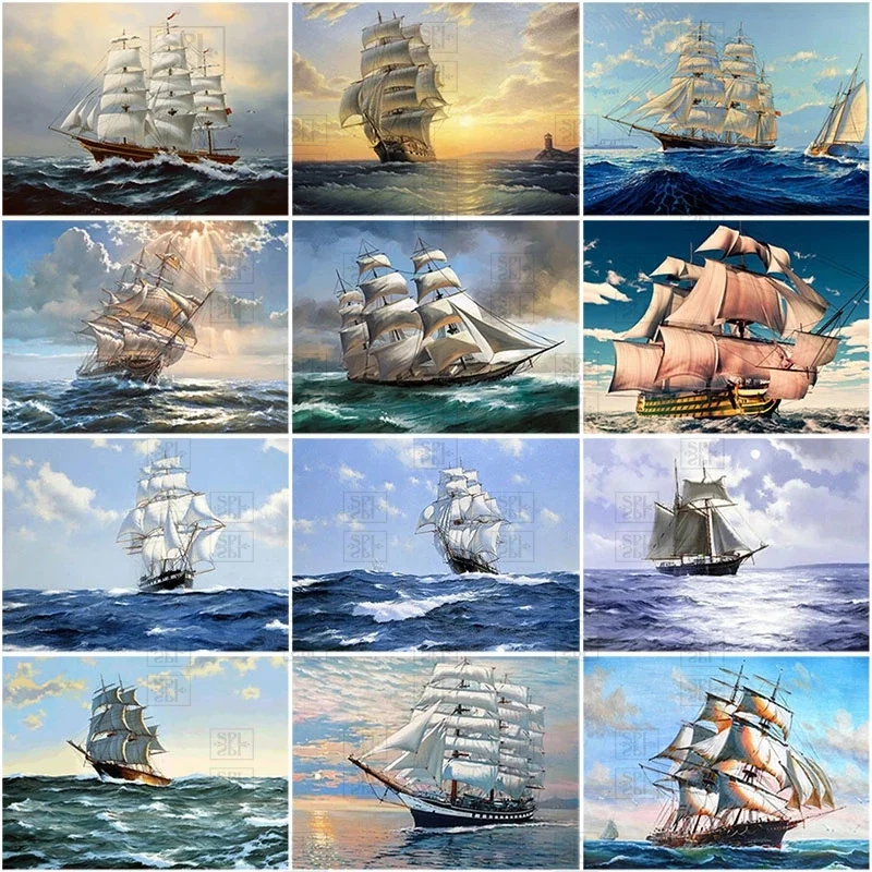 

Diamond Painting 5D Ship Landscape Nature Full Square Round Drill Boat Diy Diamond Embroidery Mosaic Needlework Home Decor Gift