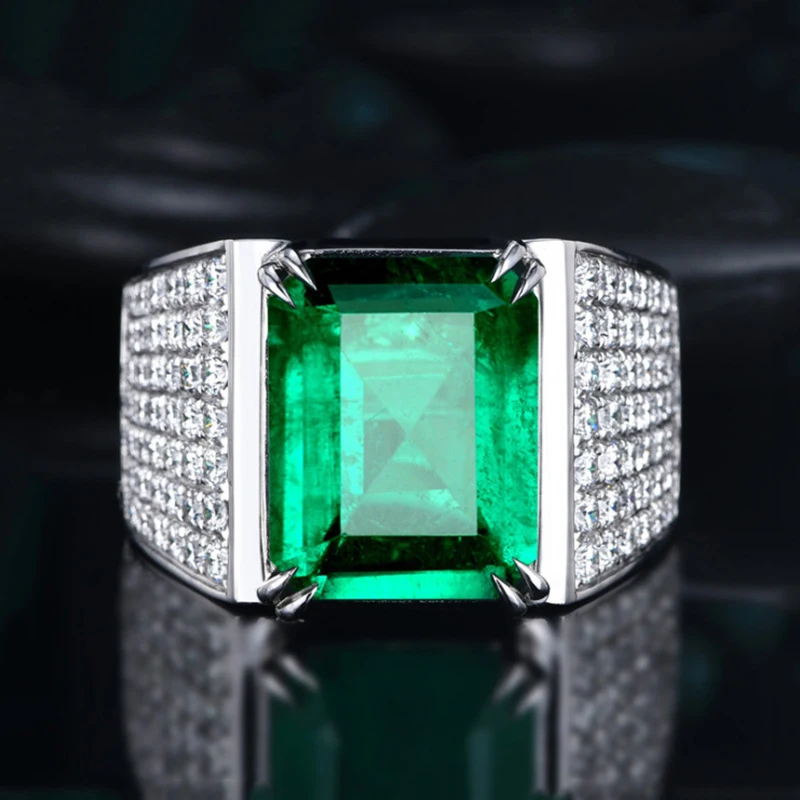 Fashion Large Square Green Stone Ring Male Luxury Wedding Jewelry Silver Color Micro Pave Cubic Zircon Rings for Women | Украшения и