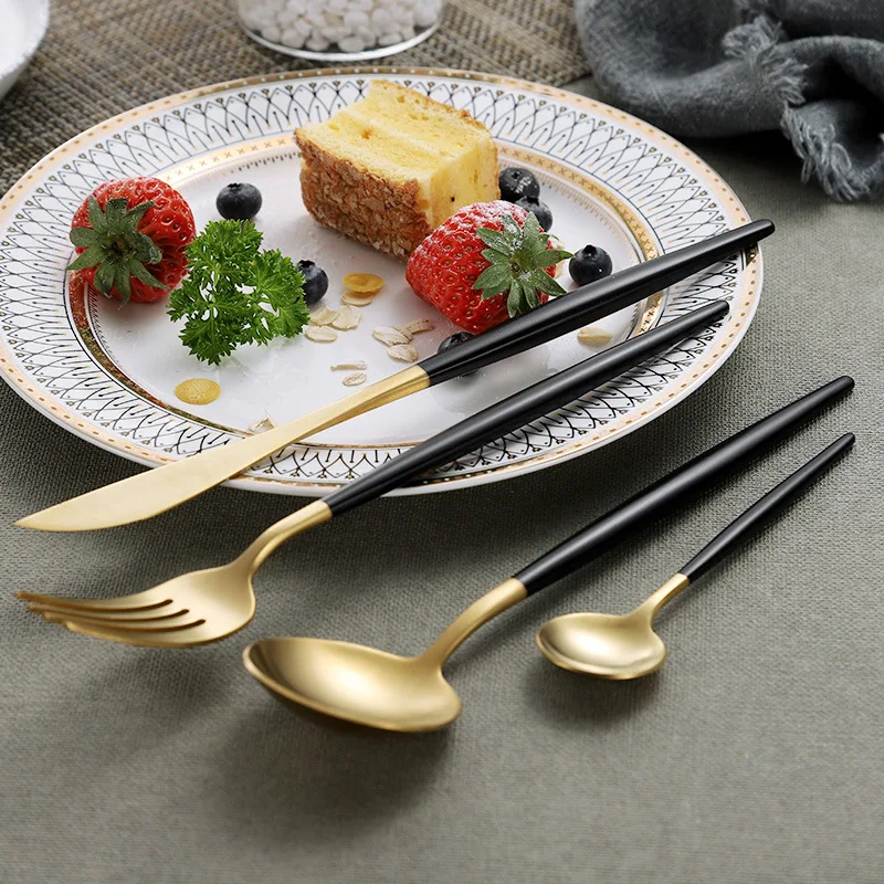 4 шт./компл. столовые приборы из нержавеющей стали разноцветные черные набор
