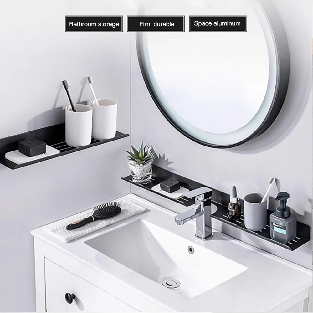 

30-50cm Punch-Free Bathroom Accessories Wall-Mounted Faucet Cosmetic Storage Rack Mirror Front Shelves