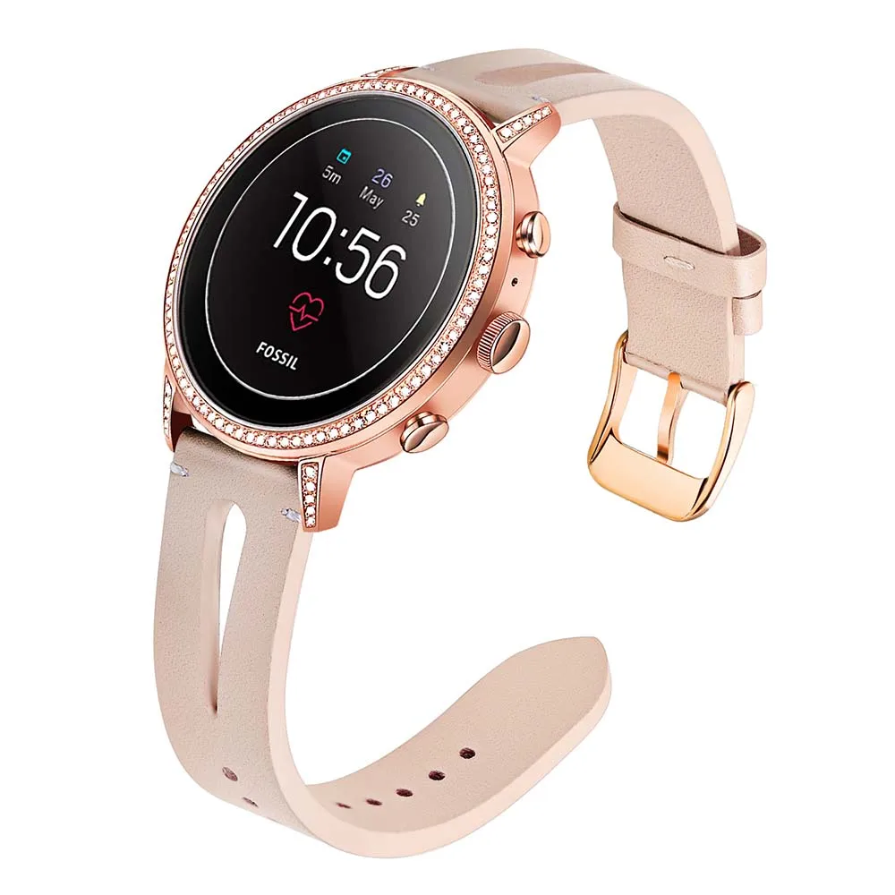 Pink Цветочный ремешок для часов из натуральной кожи 18 мм 20 мм для Fossil Women' Gen 4 Venture HR/Gen 3 Q Venture/Q портной/Q Gazer ремешок для часов - Цвет ремешка: Pink