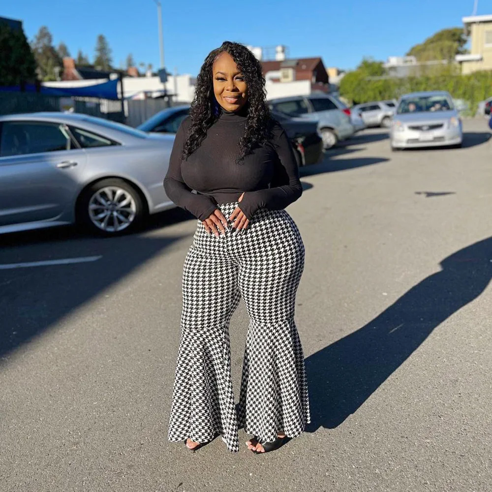 

Брюки HAOOHU женские с принтом, винтажные повседневные Облегающие расклешенные брюки с высокой талией, женские спортивные брюки, городская од...