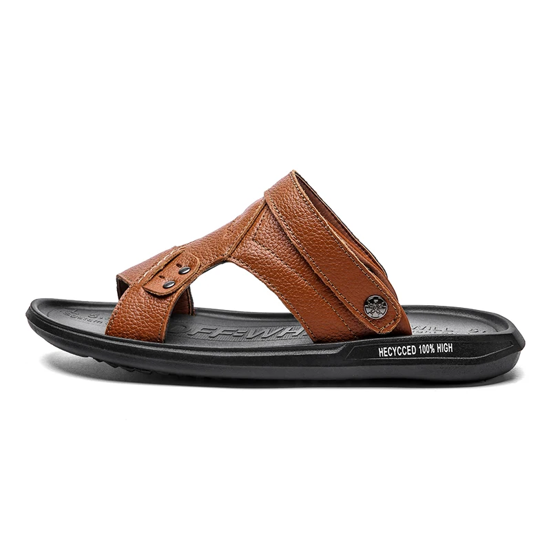 2020 New Men Sandals Genuine Leather Lightweight Slippers Summer Beach Sandal Flat Rubber Wear-resistant | Обувь