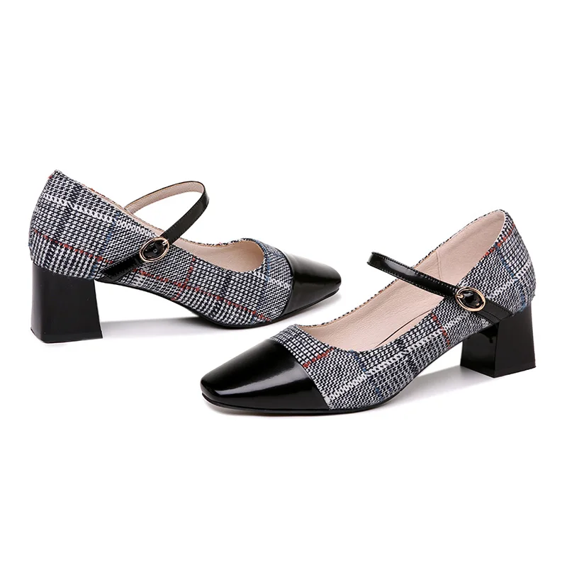 

Pointed Toe Women Single Shoes Squanre Heels Women Work Shoes with Square Toe Thick Heel Leather Women Shoes 3-9823