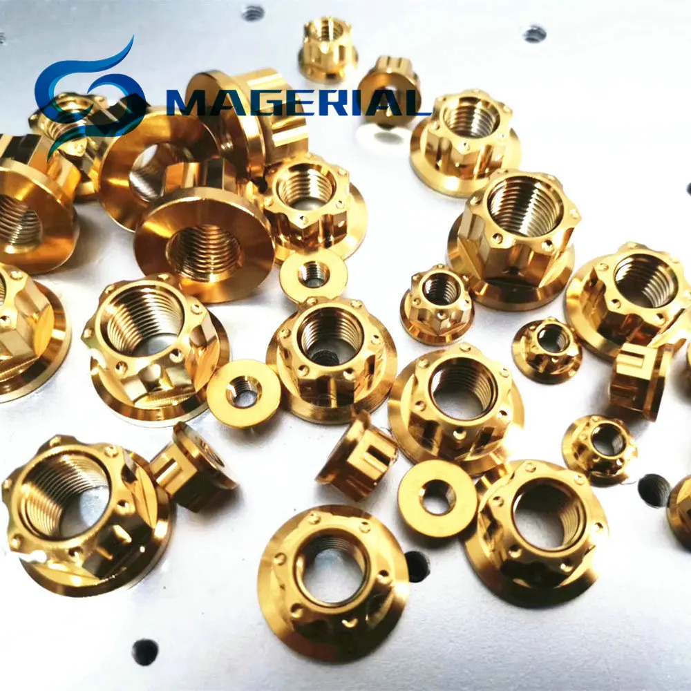 Ti Axle Nut M6 M8 M10 M12 M14 m18 титановая Фланцевая гайка Золотой шестигранник титановые