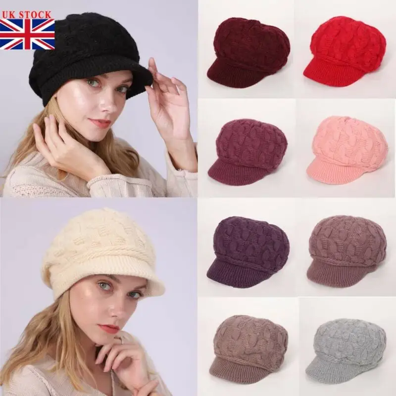 Женская зимняя теплая вязаная шапка крючком пушистая мешковатая кепка UK |