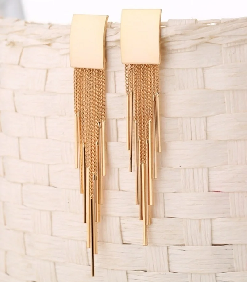 Модные большие прямоугольные женские серьги с бахромой темпераментные