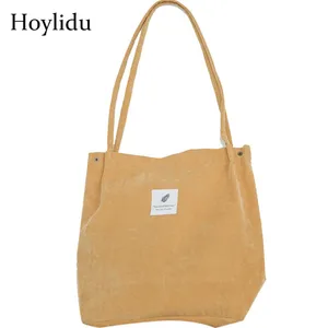Многоразовая сумка для покупок, вельветовые холщовые сумки-тоуты на плечо, женские повседневные однотонные экологически чистые дорожные тканевые сумки для продуктов 2018