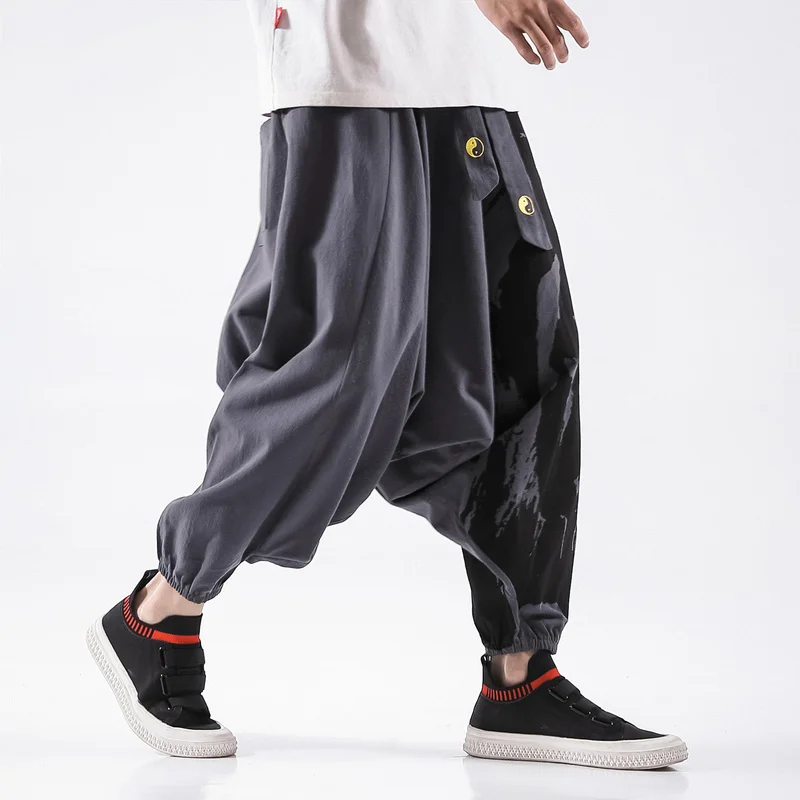 

2020 Spring New Chinese Style Cross Pants Men's Cotton and Linen Japanese Retro Feet Nine Points Pants Loose Japan Style