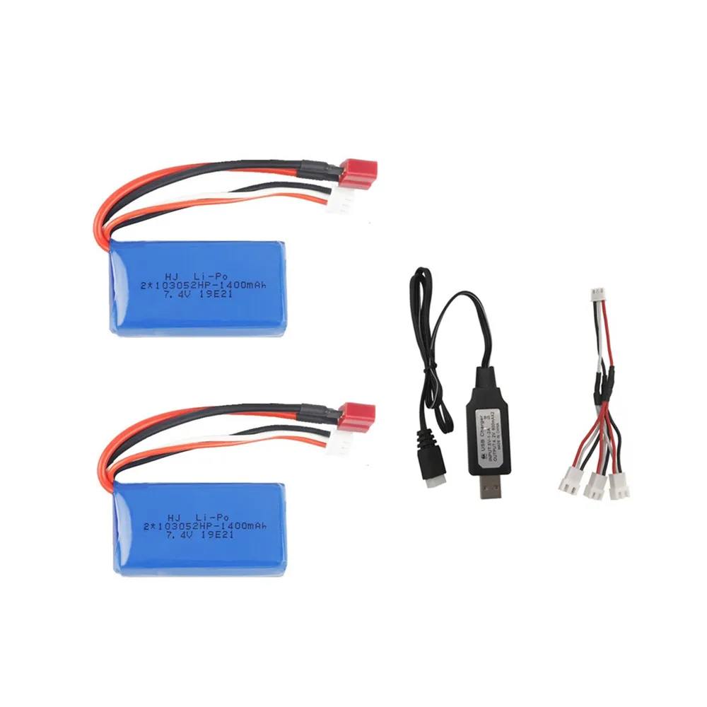 Аккумулятор 2s 7 4 В 1400 мА · ч Lipo + зарядное устройство USB для Wltoys A949 A959-B A969-B A979-B K929-B