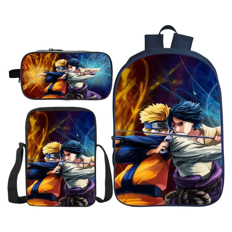 Uzumaki Naruto как у героя мультфильма Саскэ 3 предмета в комплекте школьные рюкзак