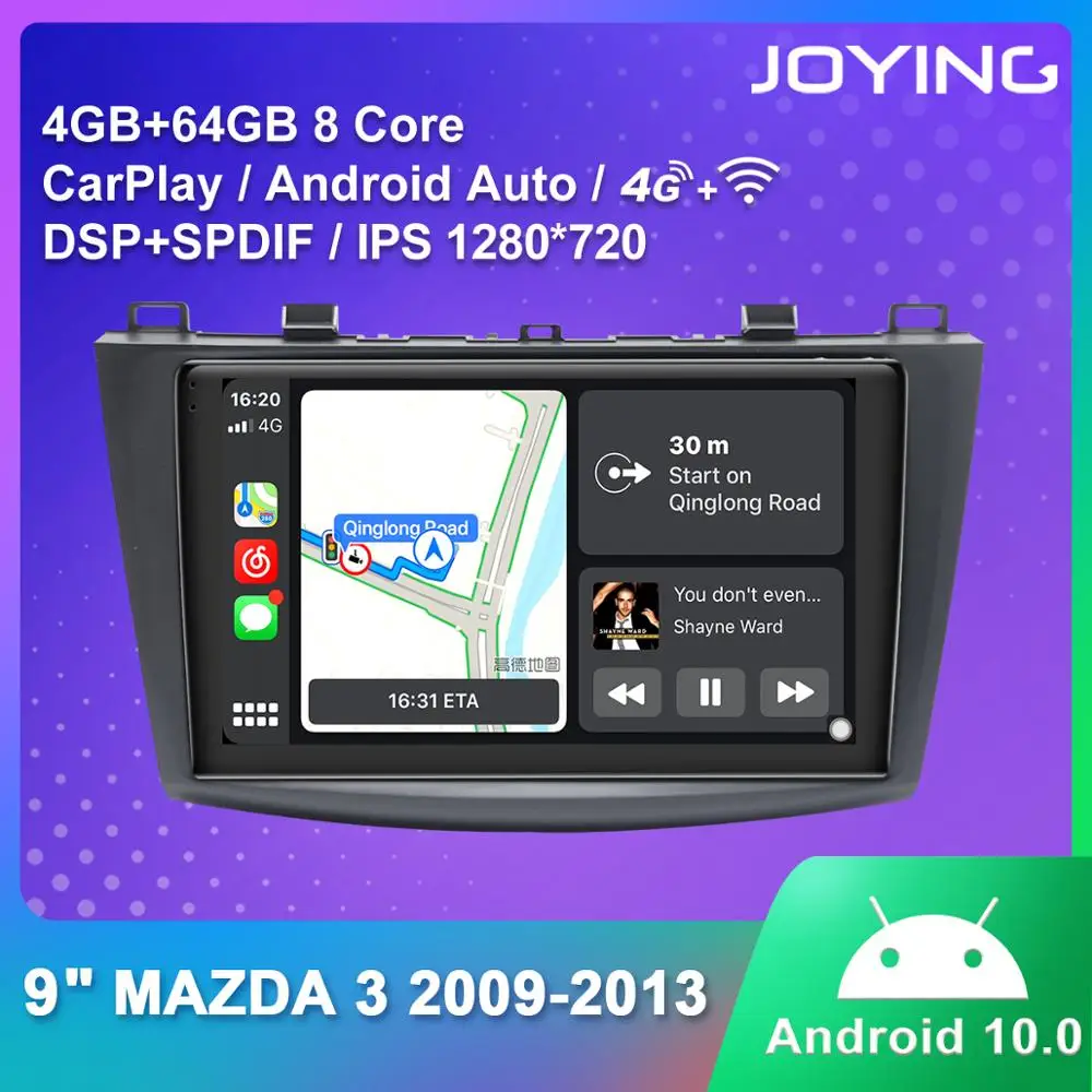 

Andorid 10.0 Car radio player 4GB+64GB GPS 8" IPS RDS autoradio support fast boot&4G&Carplay&Android auto for Mazda3 2009-2013